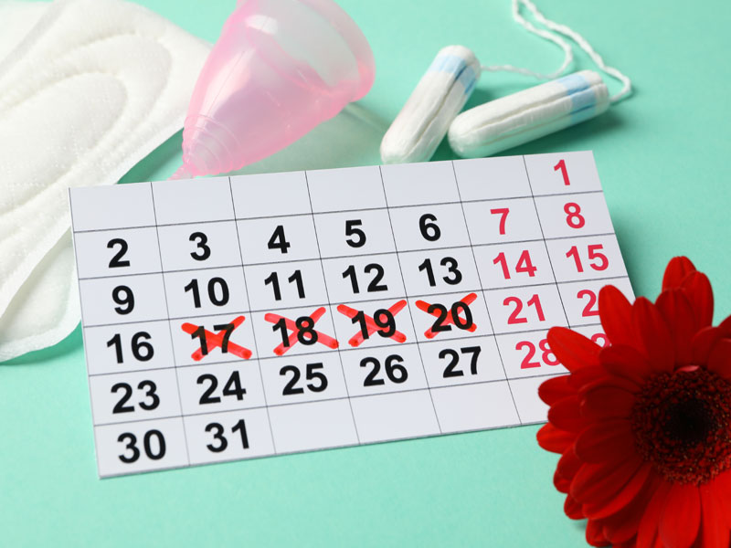 items that illustrate the concept of having a menstrual cycle